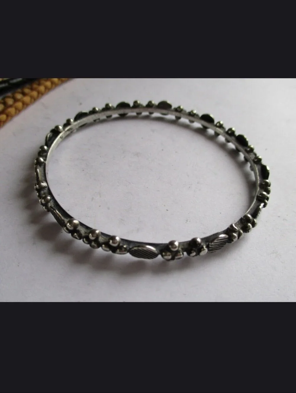 Tribal Silver Textured Beaded Bangle - Silver